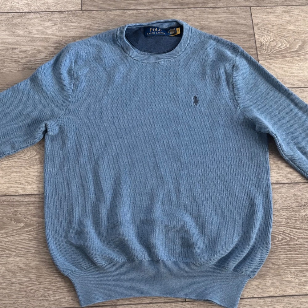 Polo Ralph Lauren Sweater Mens Medium Blue Cotton Knit Crewneck Preppy Casual